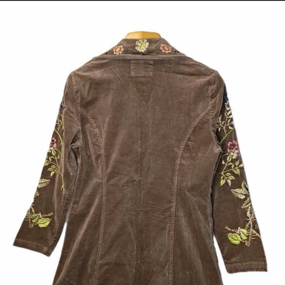 Vintage Live a Little Corduroy Boho Floral Embroidered Jacket - Brown - Large - Picture 4 of 9